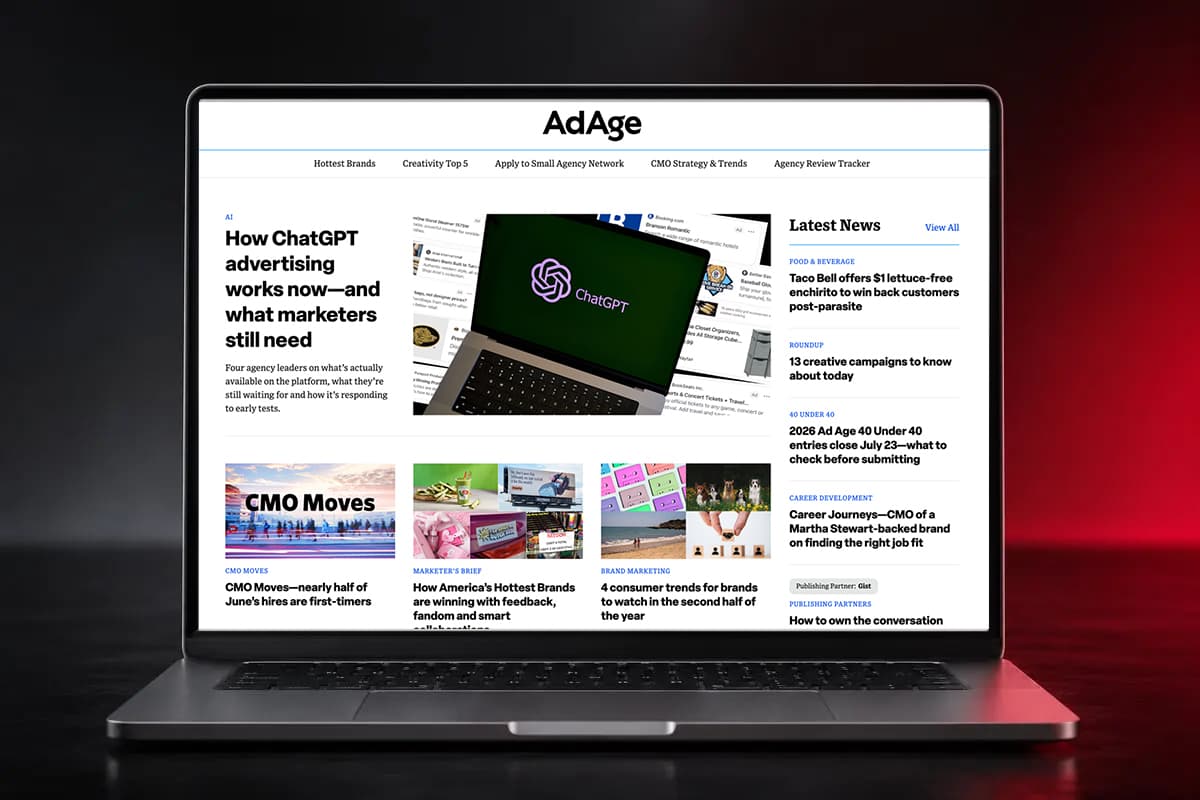 The Ad Age homepage on a laptop